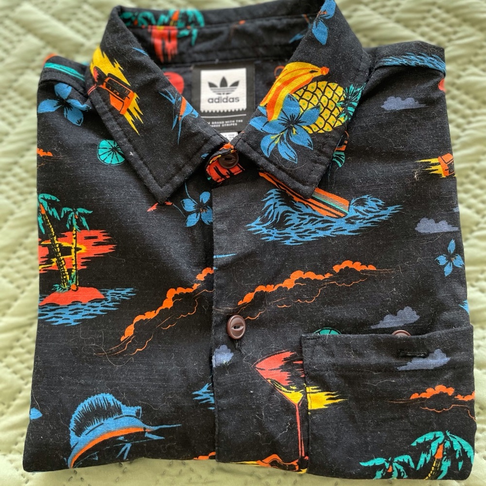 Adidas Originals Mens Black Island Button Up Shirt